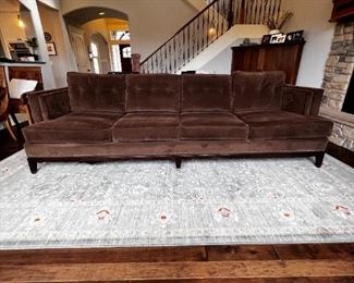 $500       Michael Weiss for Vanguard Brown Upholstered Sofa Couch LP162-1                                                            
Description: This sofa from Vanguard's Michael Weiss Collection is inspired by classic and modern styles. The collection is a study of the seamless blending of contrasts; sleek lines and classic geometric forms are presented in refreshing and dramatic modern designs. 

Dimensions: 113 x 36 x 37H in                Seat: 18H x 22D x 100W in

Condition: In excellent used condition with only minor signs of use consistent with use and age.  A very well made and heavy sofa.

Location: Local pick up Portland, OR 97068.  Shipper suggestions available upon request. 