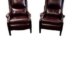 $3500 USD     Set of 2 Hancock & Moore Holt High Back Leather Power Recliners MTF153-16    Description: - From the Hancock & Moore Signature Collection. Covered in a cordovan-colored top-grain leather, this recliner features premium quality eight-way hand tied construction, a bustle back, tailored base, antiqued decorative nailhead trim, and tapered feet in a walnut distressed finish.

From Hancock & Moore.
Made in the USA.
Dimensions:

Overall: 34W x 39D x 43H in
Inside Width: 22.5" Inside Depth: 20"
Seat Height: 20" Arm Height: 25.5"
Recliner Fully Ext: 69.5"
Recliner Dist To Wall: 19"

Condition: Used in very good condition. Chairs come with a shared power pack.

Location: Local pick up main floor warehouse storage.  Portland, OR. Shipper suggestions available upon request.      https://goodbyhello.com/products/set-of-2-hancock-moore-holt-high-back-leather-power-recliners-mtf153-16?_pos=8&_sid=9e266df47&_ss=r