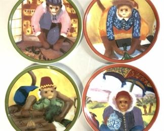 4pc Monkey & The Peddler Porcelain Monkey Coasters
