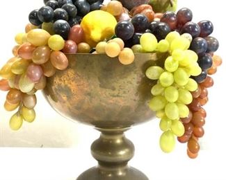 Pedestal Brass Bowl w Faux Fruit Display, India
