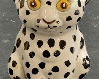 Ceramic Majolica Snow Leopard Candle Holder, Italy

