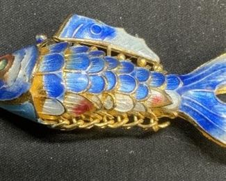 Gold Tone Enameled Fish Pendant, Jewelry
