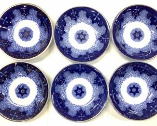 Set 6 Blue & White TransferWare Porcelain Bowls
