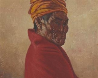 9
Elbridge Ayer Burbank
1858-1949
"Chief Geronimo. Apache.," 1899
Oil on canvas
Signed and dated lower left: E. A. Burbank; titled upper left
12" H x 10" W
Estimate: $6,000 - $9,000