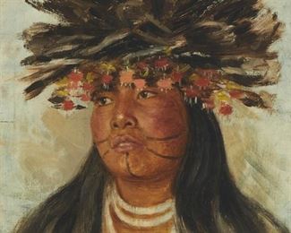 10
Grace Carpenter Hudson
1865-1937
Portrait Of A Pomo Woman
Oil on canvas
Signed upper left: G. Hudson
13.5" H x 10.75" W
Estimate: $12,000 - $18,000