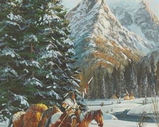 23
Gerry Metz
1943-2018
"After The Hunt"
Oil on panel
Signed lower right: Gerry Metz; signed again and titled on the frame's backboard
15" H x 11" W
Estimate: $600 - $800