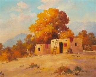 29
Willard Page
1885-1958
Adobe Hut In A Fall Landscape
Oil on artist board
Signed lower left: W. Page
11" H x 14" W
Estimate: $700 - $900