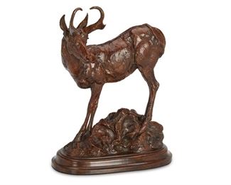 45
Tim Shinabarger
b. 1966
"Cracker Jack," 2010
Patinated Bronze
Edition: 23/35
Signed, dated, and numbered in the casting: Time Shinabarger / © 10
13" H x 3.5" W x 9.5" D; with base: 14.5" H x 7" W x 11" D
Estimate: $1,000 - $2,000