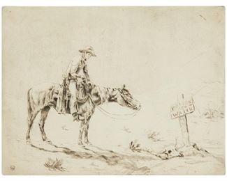 79
Olaf Carl Wieghorst
1899-1988
"Poison Water"
Etching and drypoint on paper
From the edition of unknown size printed from the canceled plate, most likely posthumously
With the artist's monogram in the plate lower left
Image/Sheet: 8.375" H x 11" W
Estimate: $300 - $500