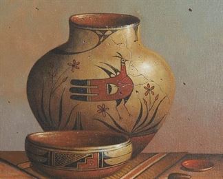 94
Peter K. Williams
b. 20th century
Untitled, 2001
Acrylic on canvas
Signed and dated lower right: P.K. Williams and with the artist's device; titled on an exhibition label affixed to the frame's backing paper; titled again on an exhibition ribbon affixed verso
20" H x 16" W
Estimate: $200 - $400