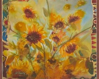 128
Nancy Cawdrey
b.1948
Sunflowers
Mixed media on silk over mat board
Signed lower left: N. Cawdrey
Sight: 11.25 " H x 11.875" W
Estimate: $800 - $1,200