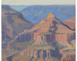 133
Jeanne Mackenzie
b. 1949
"Isis"
Oil on artist's board
Signed lower right: Mackenzie; signed again and titled verso
6" H x 6" W
Estimate: $600 - $800