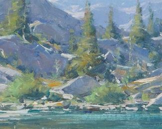 166
Matt Smith
b. 1960
"Ediza Lake, Mammoth, CA.," 2010
Oil on panel
Signed lower left: Matt Smith; signed again, titled, dated, and inscribed, verso
12" H x 9" W
Estimate: $800 - $1,200