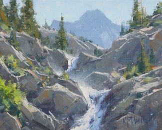 168
Matt Smith
b. 1960
"Sierra Mist"
Oil on panel
Signed lower left: Matt Smith; signed again and titled on the frame's cardboard backing: Matt Smith ©
7.25" H x 9.375" W
Estimate: $700 - $900