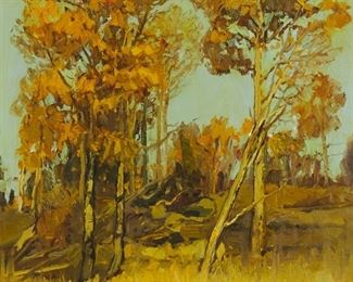 169
Jerry Jordan
b. 1944
"Golden Morning," 1998
Oil on canvas
Signed and dated lower right: Jerry Jordan; signed, titled, and dated, verso; titled on a gallery label affixed on the frame's backboard
30" H x 24" W
Estimate: $1,500 - $2,000