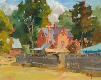 170
Steve Songer
b. 1941
A Red House Surrounded By Trees
Oil on panel
Signed lower right: Songer
12" H x 14" W
Estimate: $600 - $800