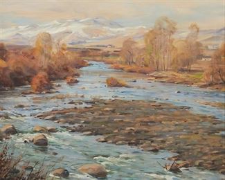 171
Louis Aston Knight
1873-1948
River Stream In Reno
Oil on canvas
Signed and inscribed lower left: Aston Knight / Reno
18.375" H x 21.875" W
Estimate: $1,500 - $2,500