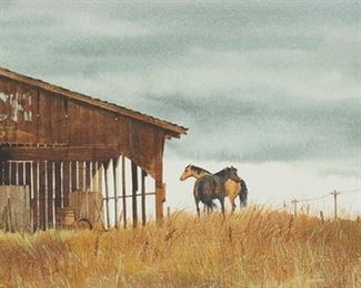 174
David Halbach
1931-2022
Horses Outside A Barn, 1971
Watercolor on thick paper
Signed and dated lower right: David Halbach
Image/Sheet: 8.125" H x 16.125" W
Estimate: $1,000 - $1,500