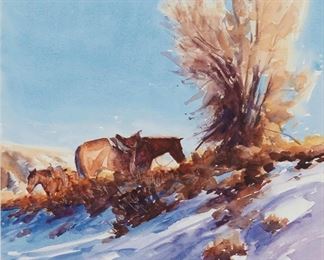 173
Grant Redden
b. 1961
"Cottonwood Creek," 1995
Watercolor on artist's board
Signed and dated in the lower right corner: Grant L. Redden ©; titled in pencil on the frame's backing paper
Image: 14" H x 14" W; Board: 15" H x 15" W
Estimate: $700 - $900