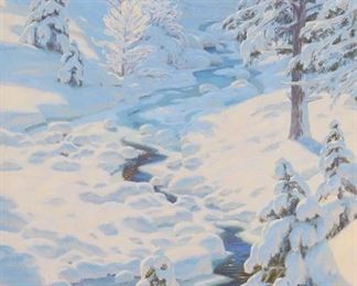172
Charles Muench
b. 1966
Snowy Landscape
Oil on canvas
Signed lower left: Charles Muench; signed again verso
40" H x 30" W
Estimate: $1,500 - $2,500
