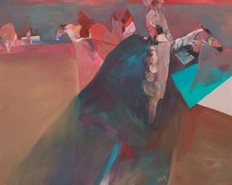 183
Veloy Vigil
1931-1997
"Rider's Tide," 1994
Acrylic on canvas
Signed lower right: Veloy Vigil ©; signed again, titled and dated verso
42" H x 60" W
Estimate: $1,500 - $2,000