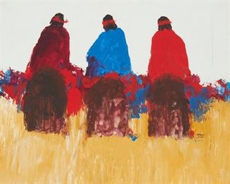 191
Albert Anderson Clymer
b. 1942
Three Figures On Horseback, 2001
Acrylic on Masonite
Signed and dated lower right: Clymer
24" H x 30.5" W
Estimate: $300 - $500