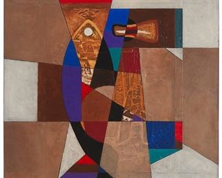 195
Neal Doty
1941-2006
"The Real Fox," 2002
Acrylic on embossed and collaged canvas
Signed lower right: Doty; signed again, titled, and dated, verso: © Neal V. Doty
36" H x 29.75" W
Estimate: $700 - $900