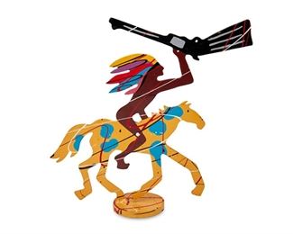 203
Frederick Prescott
b. 1949
Figure On Horseback
Painted steel
Unsigned
15.25" H x 16" W x 4" D
Estimate: $300 - $500