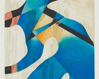 317
Neal Doty
1941-2016
"21st Century Blue Boy," 1978
Screenprint in colors on Stonehenge paper
Edition: 72/275
Signed and numbered in pencil in the lower margin; Accent Graphic Studios, Los Angeles, CA, prntr.; Eidolon, San Francisco, CA, pub.
Image: 23" H x 17" W; Sight: 25" H x 19" W
Estimate: $200 - $400