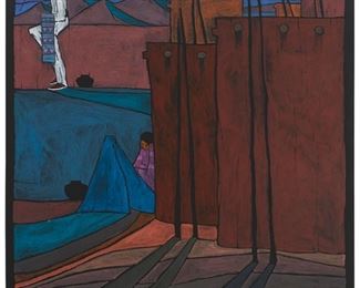 321
Amado Maurilio Pena
b. 1943, Pascua Yaqui
"El Viase," 1986
Acrylic on canvas
Signed and dated along the lower edge: Amado Maurilio Pena
36" H x 36" W
Estimate: $600 - $800