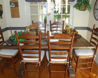 DINING TABLE WITH 6 CHAIRS, DECOR - LARGE WALL CLOCK HAS BEEN SOLD