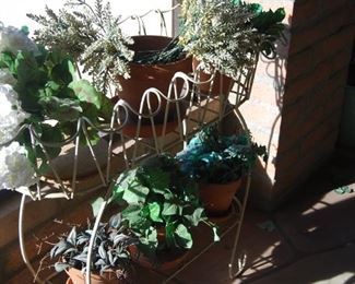 METAL PLANT STAND.  ARTIFICIAL PLANTS