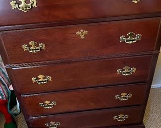 CHEST OF DRAWERS, HAS MATCHING DRESSER WITH MIRROR, QUEEN HEADBOARD, AND NIGHTSTAND