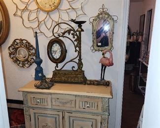 Gold mirror and French painted chest.