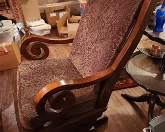 Upholstered Rocker with scrolled arms