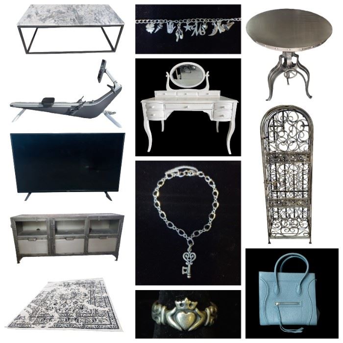 Fabulous Cèline Handbag, Hydrow Home Rowing Machine, James Avery Sterling Charms & Rings, Jimmy Choo Heels, KitchenAid Mixer, Western Leather Saddle, Kona Lava Dome Mountain Bike, Women's Shoes, V’Soske Wool Area Rug, Anna Weatherley Tea Set, Bamboo and Chinoserie Mirror, Vintage Wedgwood Bone China Set, iRobot Roomba, Jason Discoverer 454 Telescope, Vintage Pyrex Casserole Dishes, Storage Trunks & MORE!