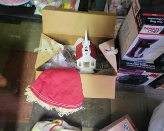 Christmas tree skirt and church for under the trees 