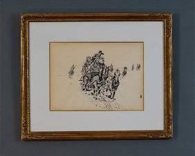 Borein, Edward. Attrib. STAGECOACH Pen and Ink Drawing
