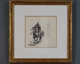 Borein, Edward. Attrib. COMANCHE Pen and Ink Drawing
