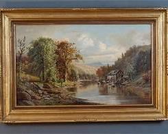 Kemper, Henry W. OHIO RIVER VALLEY FISHING 1870s Oil Painting
