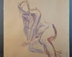 Large NUDE WOMAN Watercolor Painting Illegibly Signed

