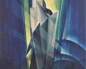 Carrol, Leon V. 1920s ART DECO CUBIST LANDSCAPE Watercolor Gouache on Paper
