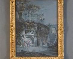 Unknown Artist ITALIAN NIGHT SCENE Watercolor Gouache Painting
