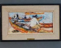 Esparza, Jose Salazar Ruiz. FISHING BOATS Impressionist Oil Painting
