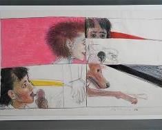 Mussoff, Jody. WOMEN, ICE CREAM CONE, DOG, SEGMENTED. Large Colored Pencil Drawing
