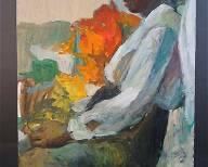 Unknown Artist BLACK WOMAN WITH FLOWERS Impressionist Oil Masonite Painting
