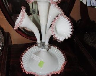 Fenton Ribbon Crest epergne, excellent condition $350.00
