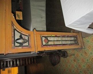 Detail of stained glass panels on back bar