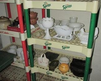 Part of milk glass collection and soft drink display stands