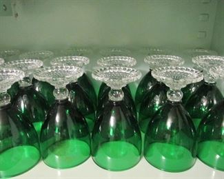Green glass goblets w/clear bases